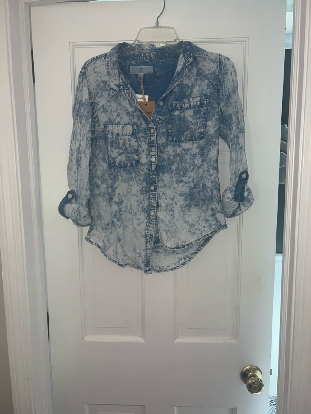 Thread & Supply Acid Wash Denim Button-Down Shirt in Light Blue